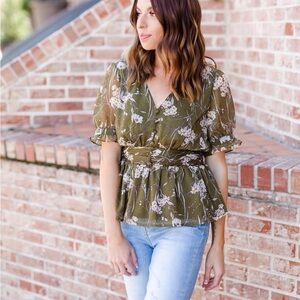Collective Concepts Olive Floral Blouse